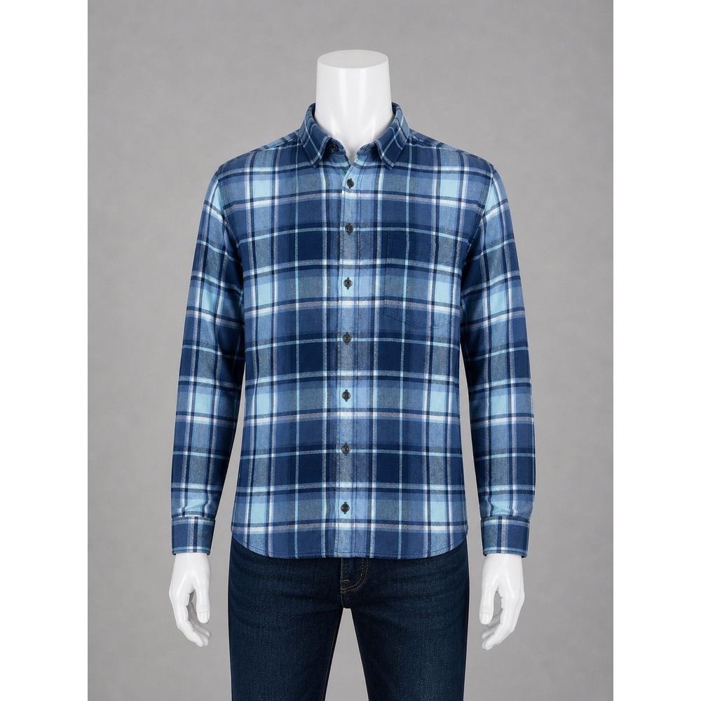 Grayers Shirt Men's XL Blue Plaid‎ Flannel Button Down Double Cloth Long Sleeve